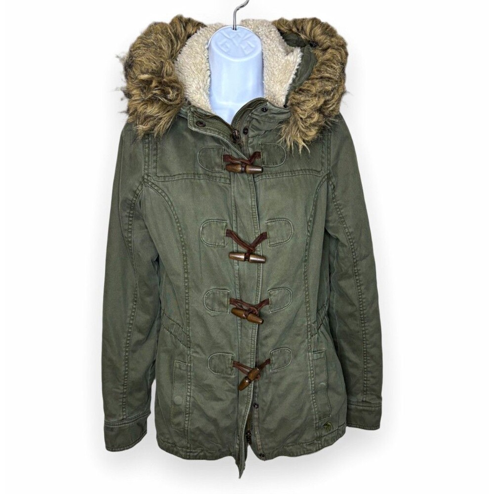 Abercrombie & Fitch Y2K Sherpa Military Parka Jacket Olive Green Size M